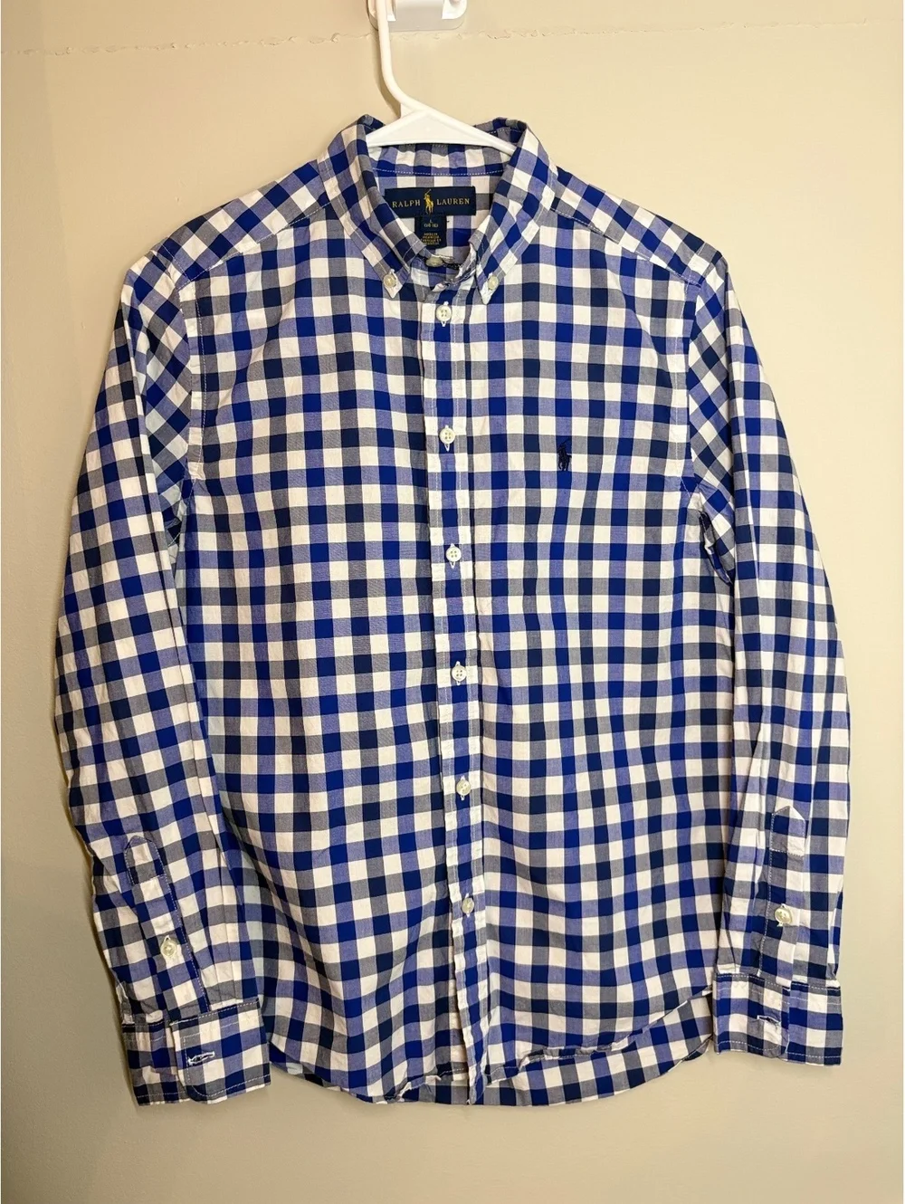 Ralph Lauren blue and white shirt, boys size L (14-16)